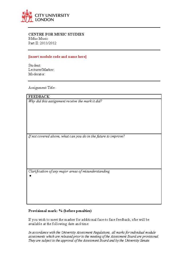 Workshop On Assessment Feedback: Centre For Music Studies Regarding Student Feedback Form Template Word