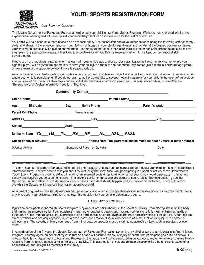 Youth Sports Registration Form Template – Calep.midnightpig.co Regarding Camp Registration Form Template Word